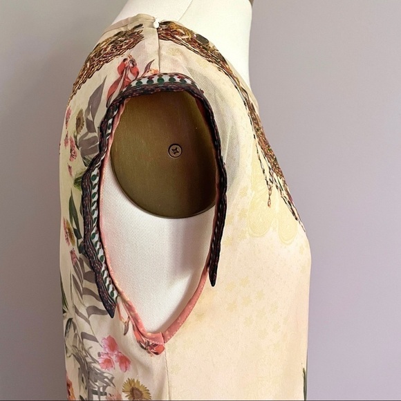 Desigual Elo Sheer Floral Chiffon Flapper Bejeweled Neckline Midi Knee Dress - S - Picture 7 of 14